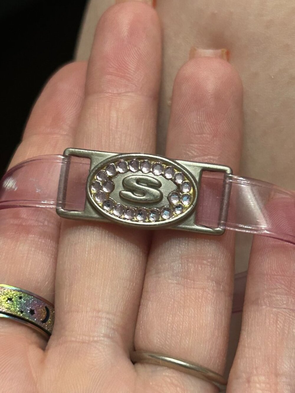 Vintage Y2K Skechers Pink Jelly Rhinestone "S" Logo Bracelet